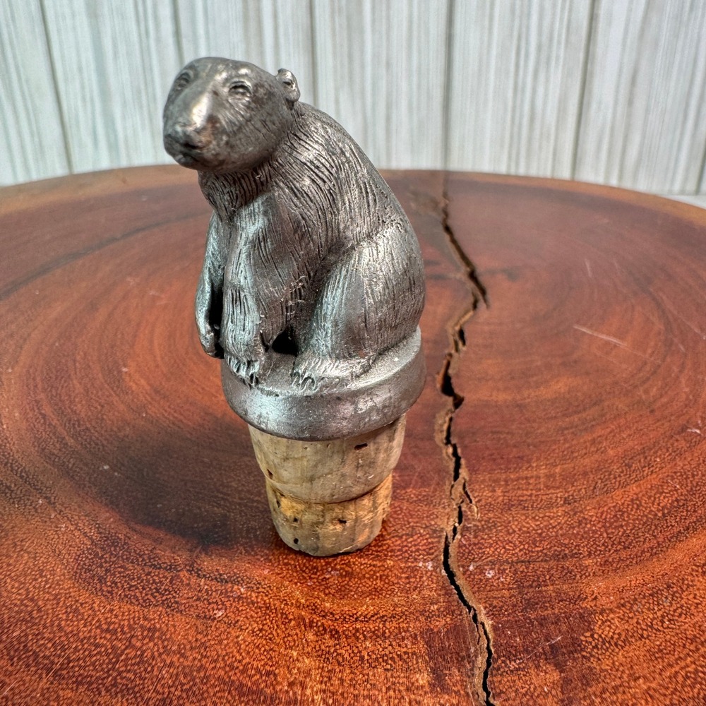 Vintage‎ 1991 Seagull Pewter Bear Wine Bottle Stopper Cast Metal Barware